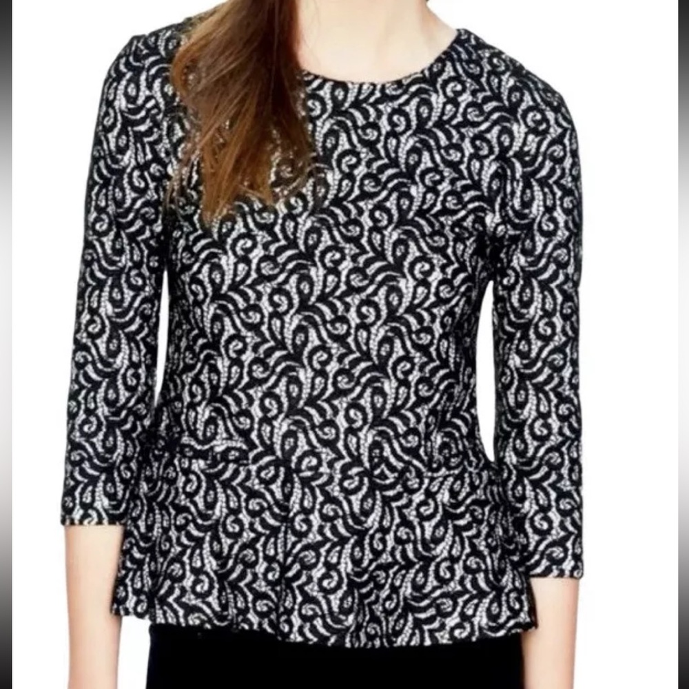 J. Crew Black and White Peplum Blouse with Cut Out Details